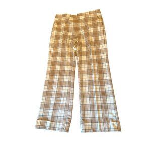 Vintage Haggar Tan & White Plaid Flat Front Belt Loops Polyester Blend 34x30